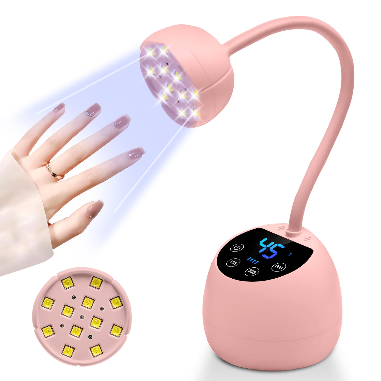ANRUI UV Light for Nails, 36W Professional Mini UV Light for Gel Nails with Sensor, Flash Cure Gel Nail Lamp Gooseneck with 3 Timers LED Nail Lamp for DIY at Home -Pink
