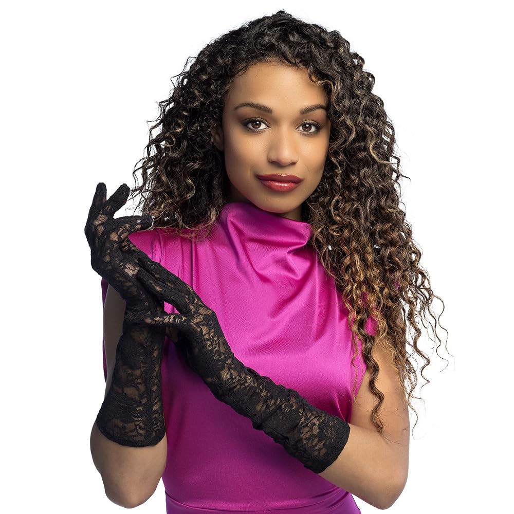 Boland 03002 Black Night Lace Long Gloves, one size