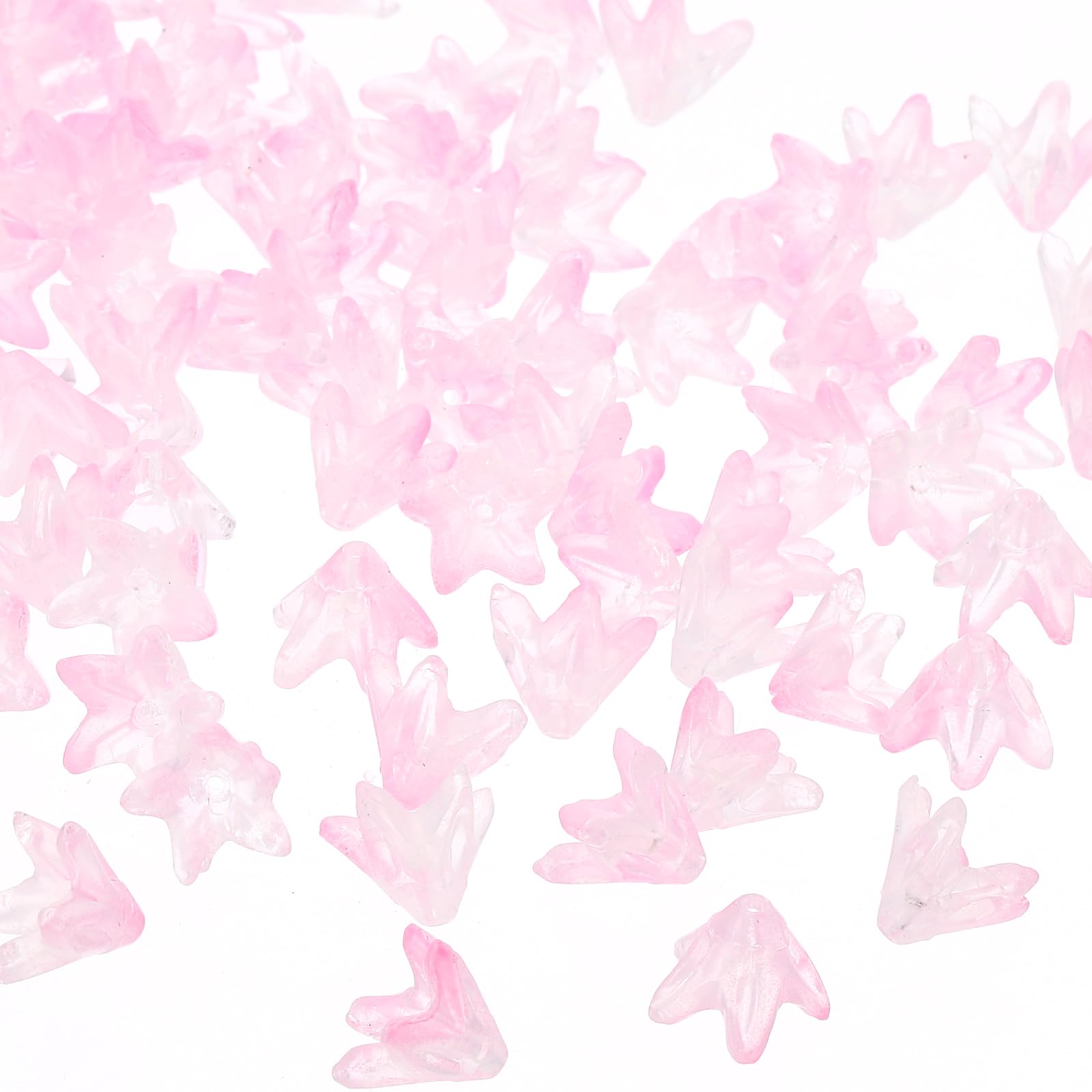 PATIKIL Glass Lily Flower Beads, 100 Pcs Gradient Flower Bead Charm for DIY Craft Decorations, Light Pink