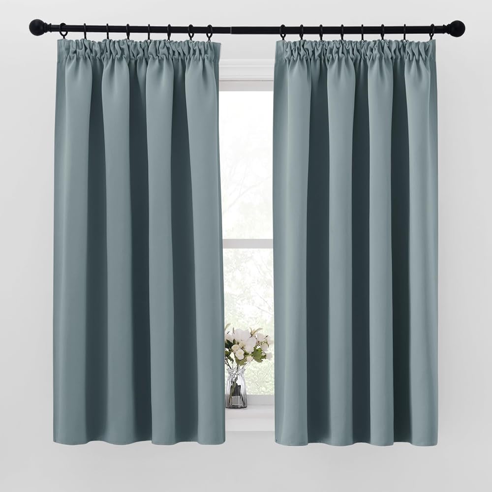 PONY DANCE Pencil Pleat Blackout Curtains Greyish Blue 2 Panels 46x54