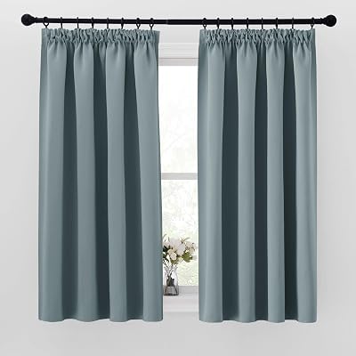 PONY DANCE Pencil Pleat Blackout Curtains Greyish Blue 2 Panels 46x54