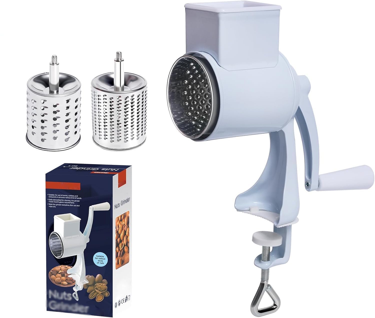 Photo 1 of ***(MISSING PARTS)***Partslety Manual Nut Chopper Grinder, Rotary Cheese Grater Hand Crank Cheese Shredder Multifunctional Dried Fruit Crusher Peanut Masher Grinding Device for All Nuts Walnut Pecan Double Sword White