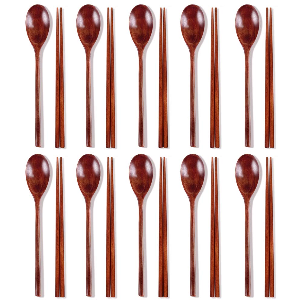 Ecloud Shop 10 Pairs Wooden Chopsticks Sets Korean Dinnerware Combinations