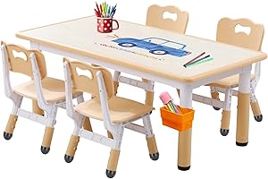 JIAOQIU Toddler Table and Chair Set, Kids Table and Chair Set, Adjustable Kids Table, Non-Slip Table Legs&Organizer, Graffiti Desktop, Suitable for Kids Table and Chairs Ages 3-12