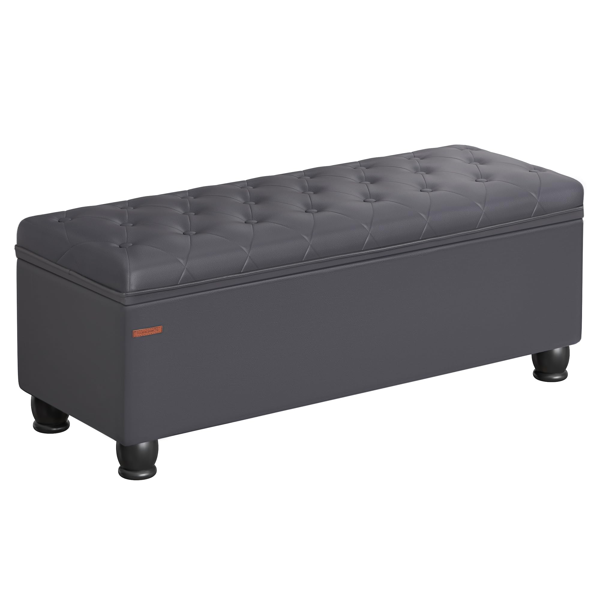 Storage Ottoman, Storage Bench, Tufted Entryway Bedroom Bench, 17.7 x 46.5 x 17.7 Inches, Hinges Easy Lid Operation, Wooden Legs, Synthetic Leather, Loads 330 lb, Dark Gray ULOM071G01