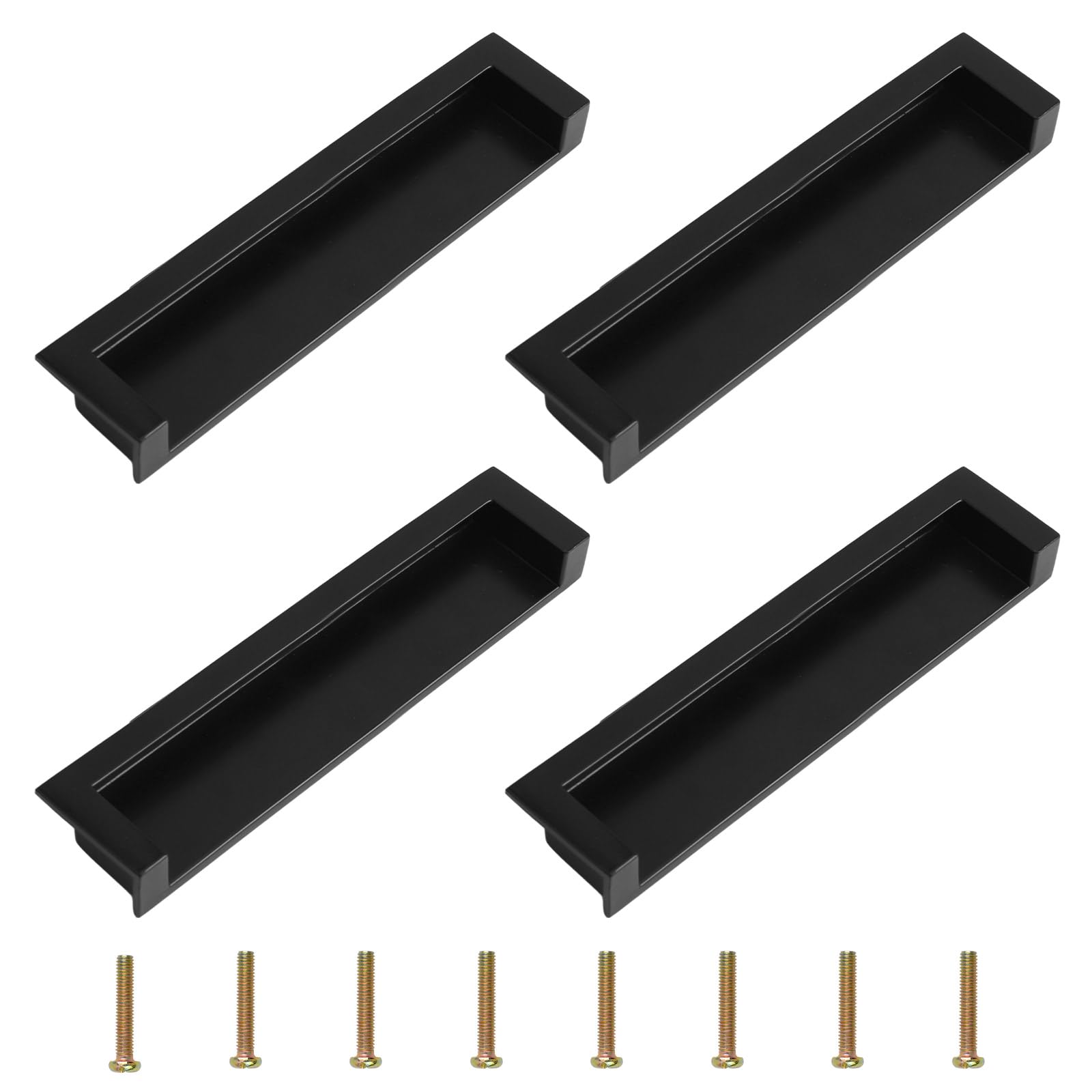 MOROBOR Tatami Hidden Door Handles, 4pcs Embedded Handle, Recessed Finger Pulls with Hidden Concealed Screws for Cabinet Wardrobe Drawer(Matte Black,138mm) — image 1