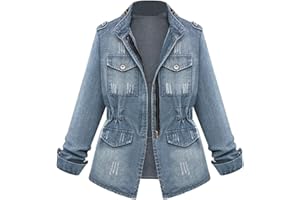 SGASY Birthday Gifts for Women Denim Jackets Plus Size Women Loose Zipper Jean Cardigan Pocket Slim Coat