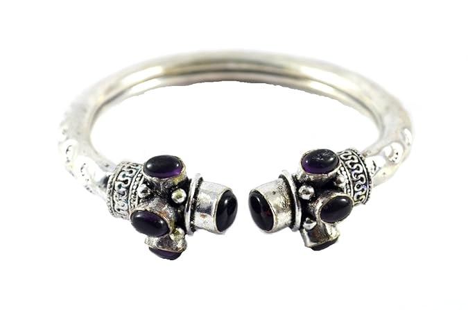 German Silver Tribal Kada with Black Stone