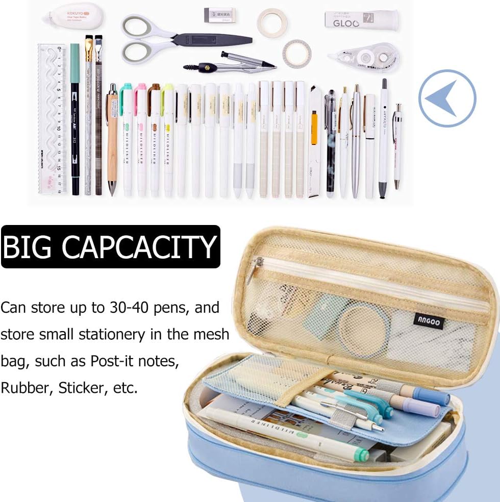 Large Capacity Pencil Case Durable School Student Pen Holder Organizer Stationery Makeup Cosmetic Pouch for Girls 22x11cm (Upgraded Version-Light Blue) - Image 3