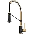 KRAUS Bolden Commercial Style 2-Function Single Handle Pull Down Kitchen Faucet in Brushed Brass/Matte Black, KPF-1610BBMB