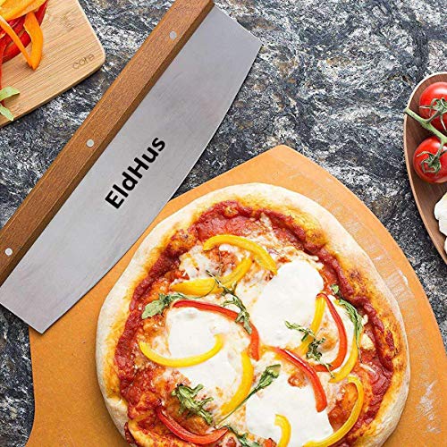 Pizza Cutter Slicer Rocker, Stainless Steel Blade Knife with Protective Cover Safe Chef Mezzaluna Chopper, Anti-Slip Handle - Thumbnail 3