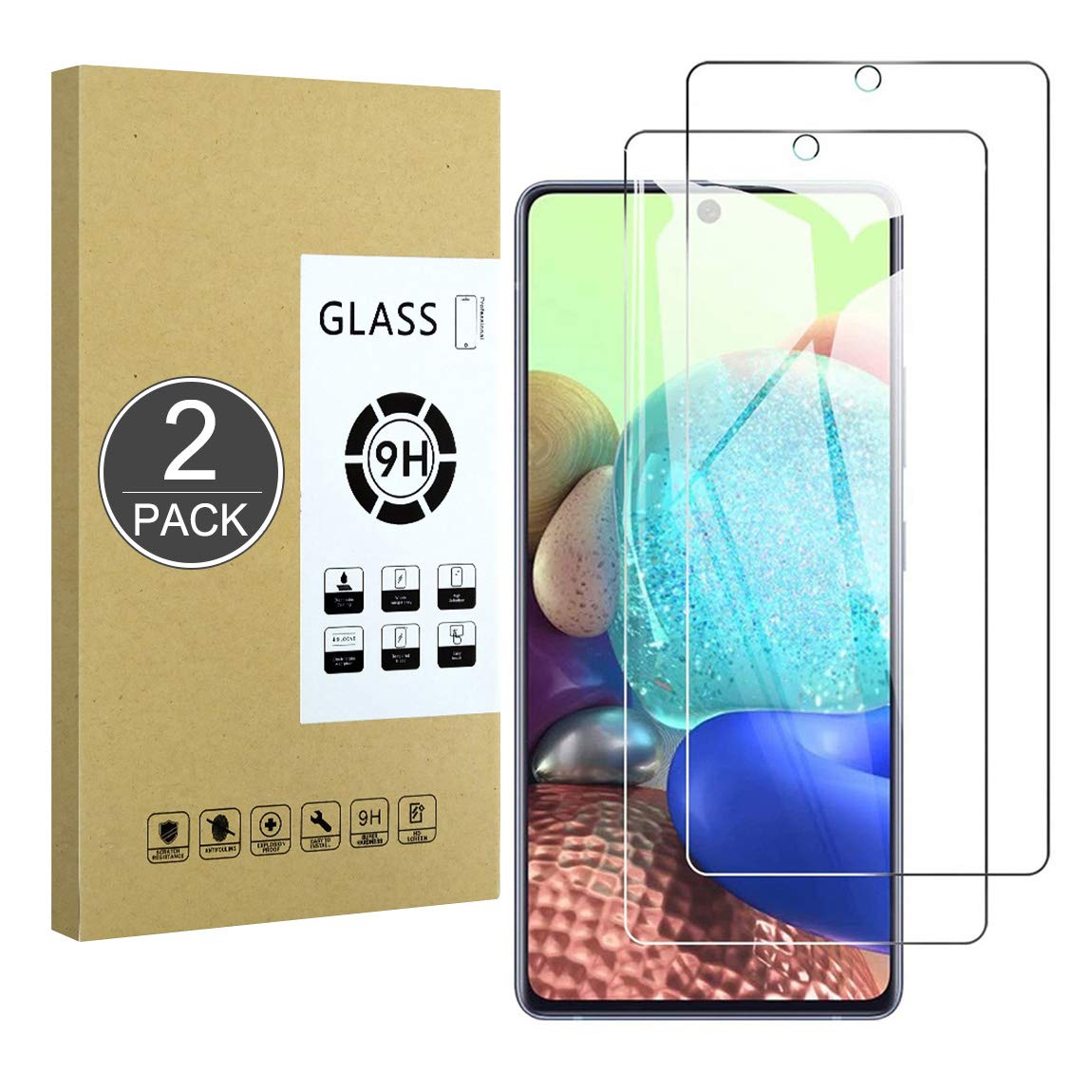 E-Hamii [2-Pack Tempered Glass Compatible with Galaxy A71,9H Screen Protector Film[Scratch Resistant,High Definition,Bubble Free] 2.5D Double Defense For Galaxy A71