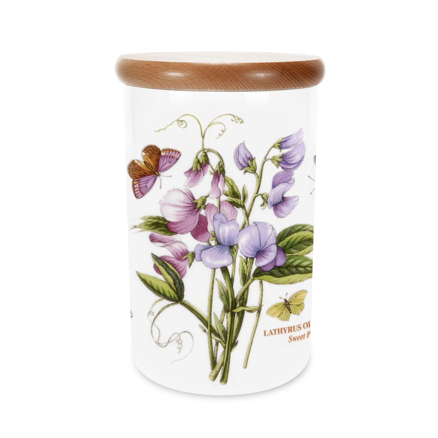 Portmeirion x Botanic Garden Sweet Pea Storage Jar with Lid - Airtight Rubber Seal for Freshness, Durable Made in England Earthenware, Multi-Colour Floral Design, 20cm