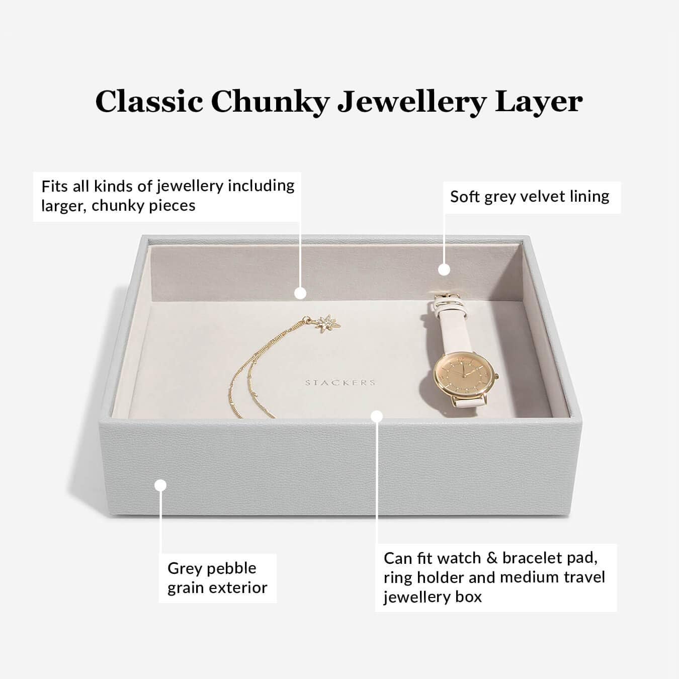Stackers Pebble Grey Classic Medium Jewellery Box Chunky Jewellery Layer, 25cm x 18cm x 6cm - Image 5