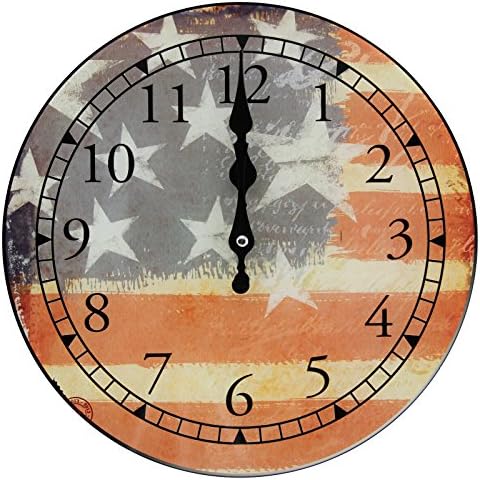 12" Glass Wall Clock with Worn Vintage American US Flag Design