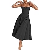 ECDAHICC Women's Elegant Midi Dress Sexy A-Line Spaghetti Strap Party Princess Bridesmaid Dress with Pockets