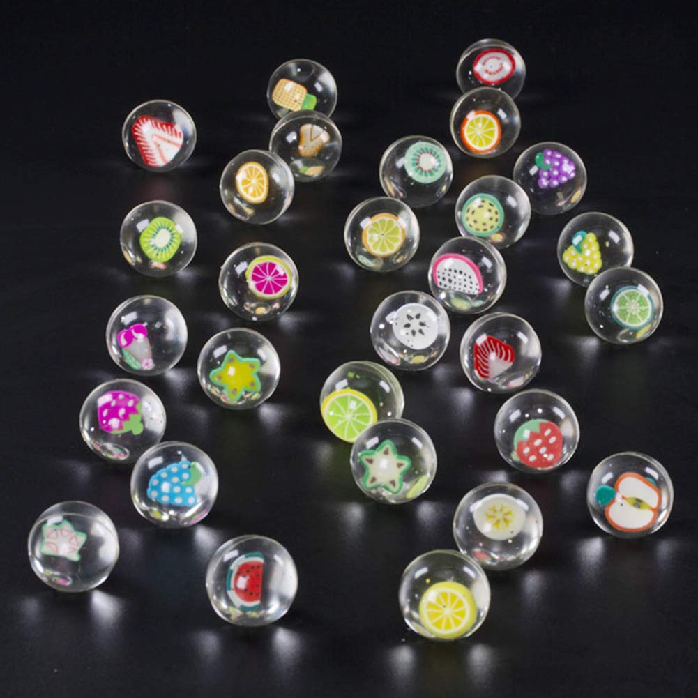 Jatidne 25 Pieces Bouncy Balls for Party Bag Fillers Kids Party Gift School Prize 30mm Diameter Clear Fruit and Flower