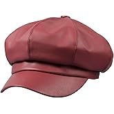 Sportmusies 8 Panels Newsboy Caps for Women, PU Leather Cabbie Painter Hat Gatsby Ivy Beret Cap
