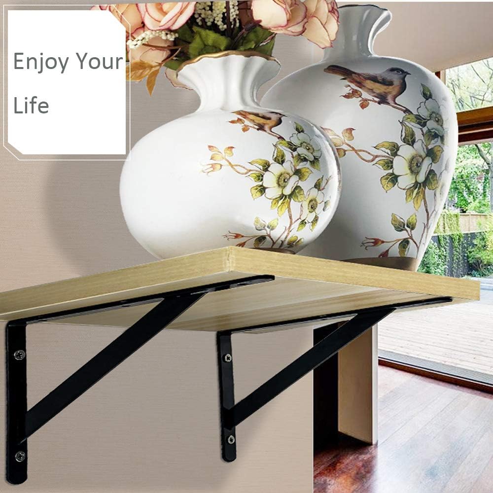 ORIGA 6 Pack 8" shelf brackets, Heavy Duty Black Floating Shelve Triangle Shelf Brackets 90 Degree Shelf Supporter Right Angle Wall Mount Bracket: Home Improvement
