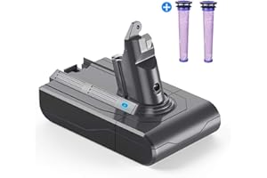 YABER 6000mah V6 Battery Replacement for V6 21.6V Battery DC58 DC59 DC61 DC62 Animal DC72 DC74 595 650 770 880 SV03 SV04 SV06 SV07 SV09 Handheld Cordless Vacuum Cleaner (2*Pre-Filter)