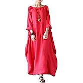 Celmia Autumn Solid Loose Long Maxi Dress Cotton Caftan