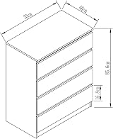 Panana Modern High Gloss Drawer Cabinet 4 Drawers Black No Handle view 7