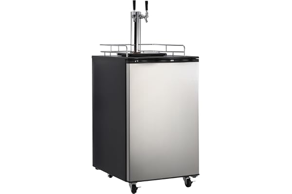 Kegerator and Keg Beer Cooler, Dual Tap Draft Beer Dispenser, Full Size Keg Refrigerator With Shelves, Stainless Steel, Drip Tray & Railï¼Œsilver