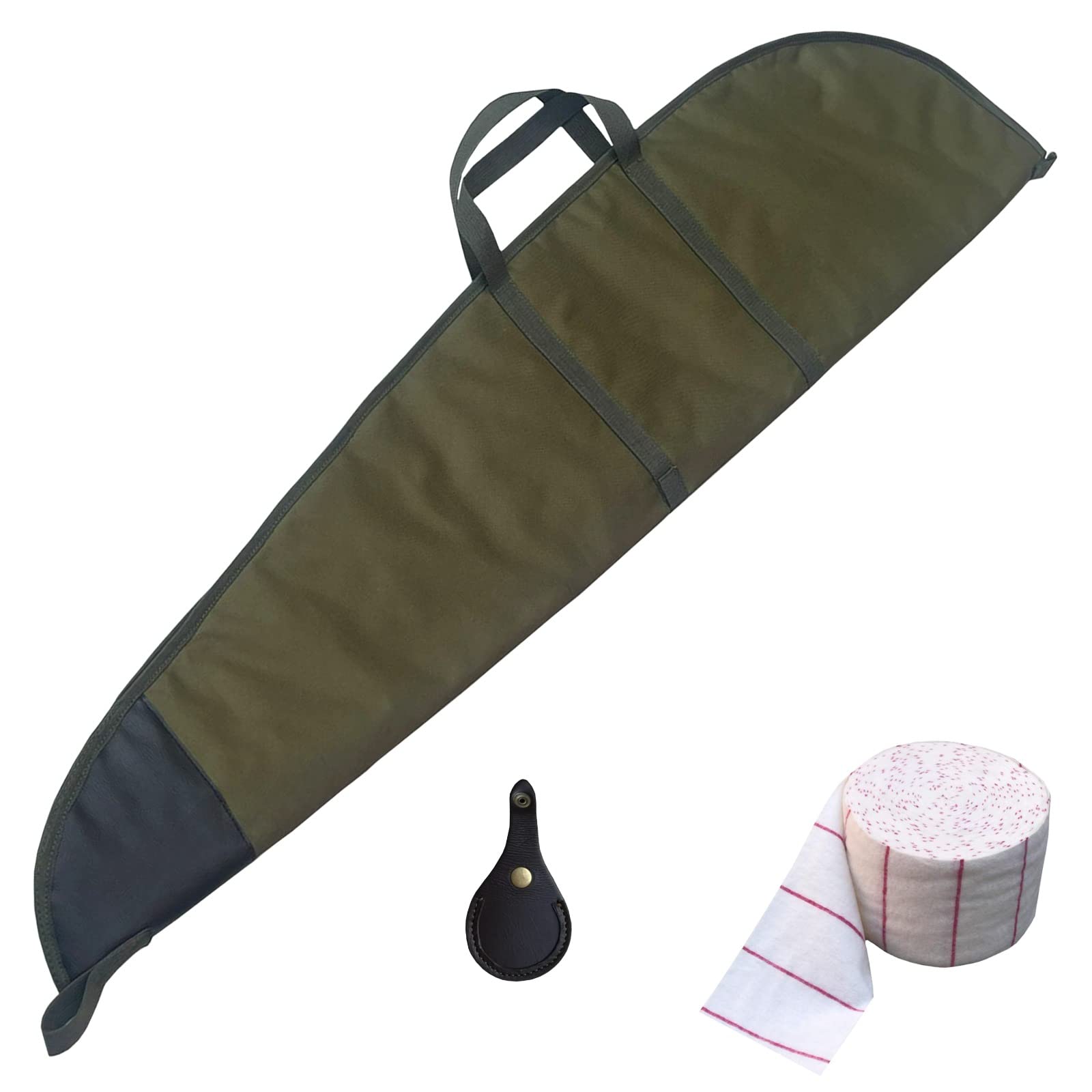Air Rifle Gun Case Carry Bag with Shoulder Strap | with Leather Toe PAD Protector Rest | with Rifle Cleaning Cloth Patches (Olive)