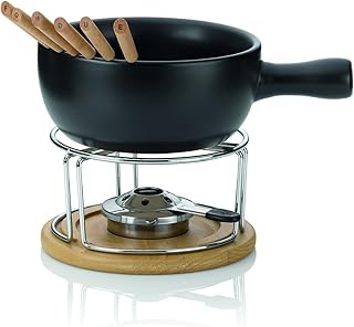 Kela 361306 Käsefondue-Set, Natürliches Design, 10-teilig, Feuerfeste Keramik, Käsefondue-Set Natura, 1 L