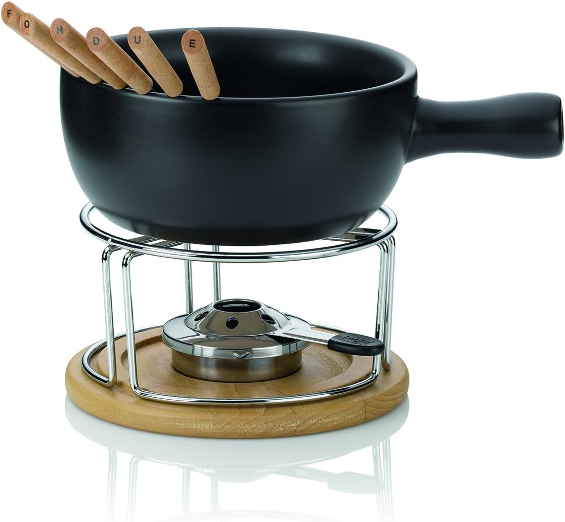 Kela 361306 Käsefondue-Set, Natürliches Design, 10-teilig, Feuerfeste Keramik, Käsefondue-Set Natura, 1 L
