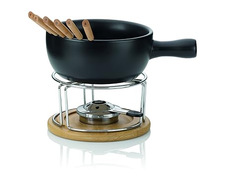Kela 361306 Käsefondue-Set, Natürliches Design, 10-teilig, Feuerfeste Keramik, Käsefondue-Set Natura, 1 L