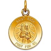 JewelryWeb 14k Yellow Gold Solid Polished back Polished and satin St. Roch Medal Charm 19x12mm Wide Pendant Necklace for Women