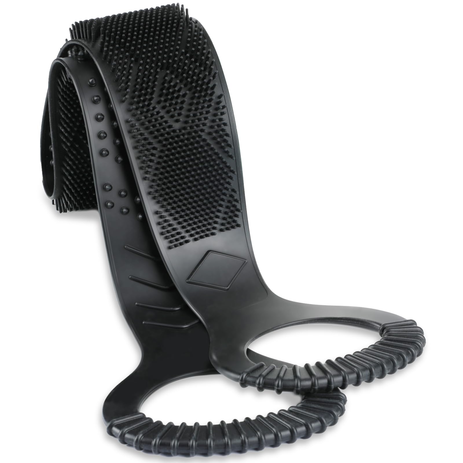 FREATECH Silicone Back Scrubber for Shower, 90cm Dual-Sided Back Washer Exfoliator Strap to Clean, Exfoliate and Massage, Easily Cover the Entire Back for Men Women, Easy to Clean, Black