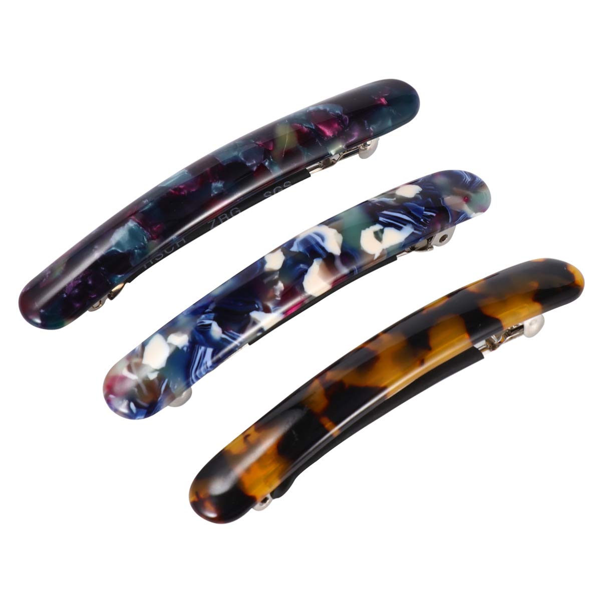 FRCOLOR French Hair Barrettes for Women Thick Hair, 3pcs Acrylic Hair Clips Barrettes Bobby Pins (Dark Purple, Blue, Tortoiseshell Color 2)