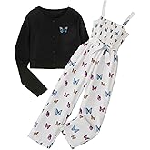 Asbabiy Girls 2 piece outfit Butterfly Print pullover and jumpsuit set 7-13 Years