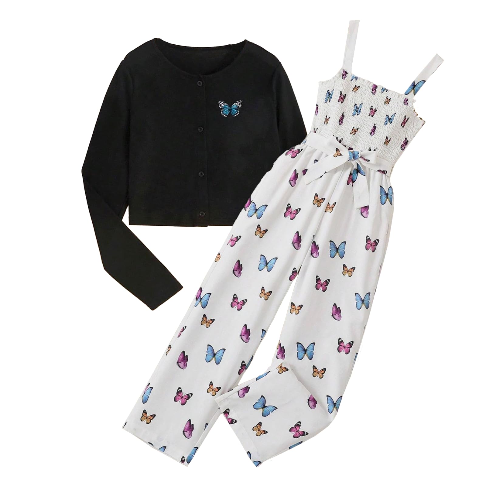 Photo 1 of **see notes **Asbabiy Girls 2 piece outfit Butterfly Print pullover and jumpsuit set 7-13 Years (Black,8-9Y(51-54 IN))