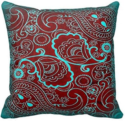 Retro Maroon And Teal Paisley Pattern Pillow Case