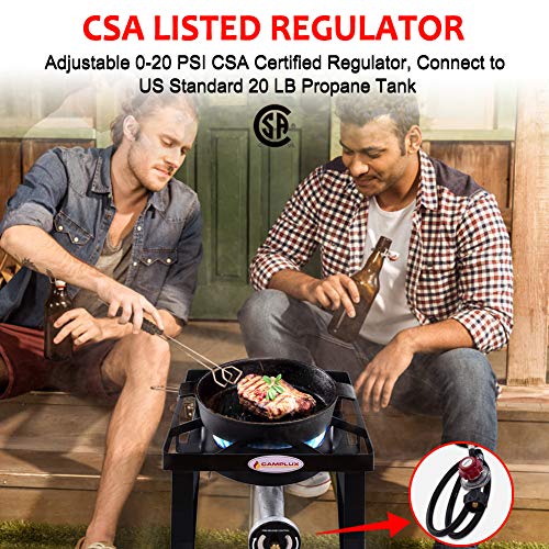 Camplux JK-SS21 Outdoor Camp Stove 200,000 BTU Propane Gas Single Burner Cast Iron Gas Cooker with Stand, Adjustable 0-20PSI CSA Listed Regulator & Hose for Beer Brewing & Turkey Fry - Thumbnail 2