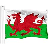 G128 Wales Welsh Flag | 3x5 Ft | LiteWeave Pro Series Printed 150D Polyester | Country Flag, Indoor/Outdoor, Vibrant Colors, Brass Grommets, Thicker and More Durable Than 100D 75D Polyester