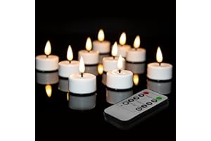 Eywamage White Flameless Wax Tealights with Remote Batteries, Flickering LED Tea Votive Candles Set of 10