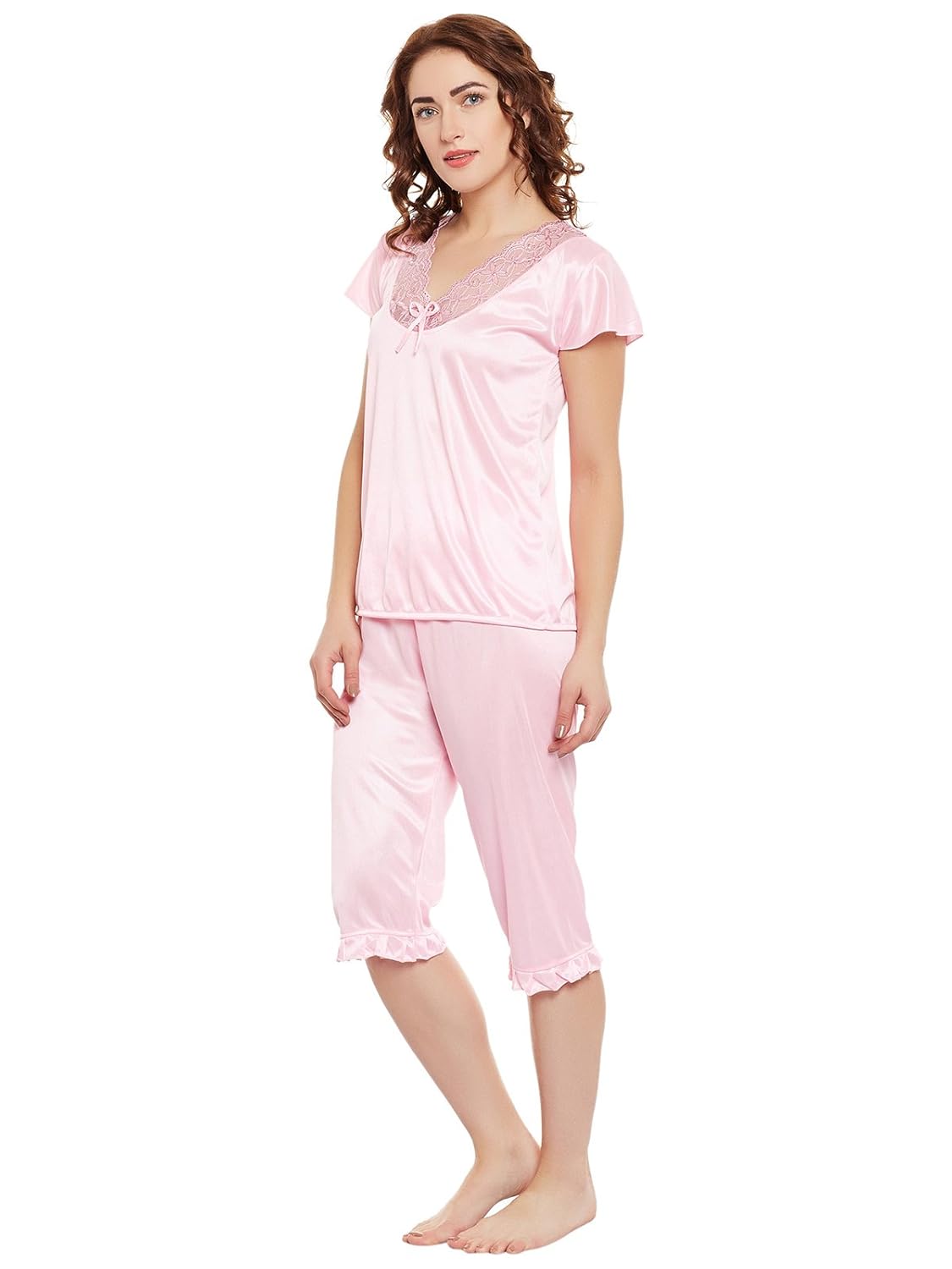 clovia women's satin top & capri set