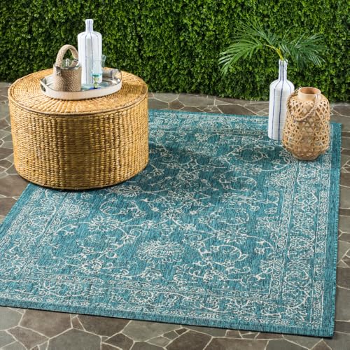 SAFAVIEH Washable Rug Outdoor Courtyard Collection - 5' x 7', Turquoise, Non-Sh…