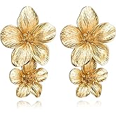 ONLYJUMP 3D Large Flower Earrings for Women Chic Petal Statement Earrings Bohemian Elegant Plated Big Alloy Metal Flower Earrings