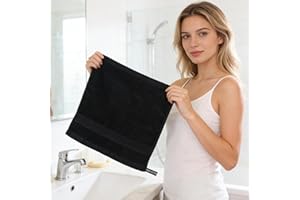 1 Piece Black Pure Cotton Bath Towel Soft Absorbent Shower Washcloth Lightweight Travel Towel, 35 * 33cm