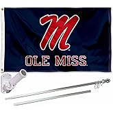 Ole Miss Script M Flag with Pole and Bracket Holder University Set