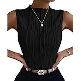 Poetsky Womens Summer Textured Tank Tops Sleeveless Mock Neck Tank Slim Fit Shirt Blouse