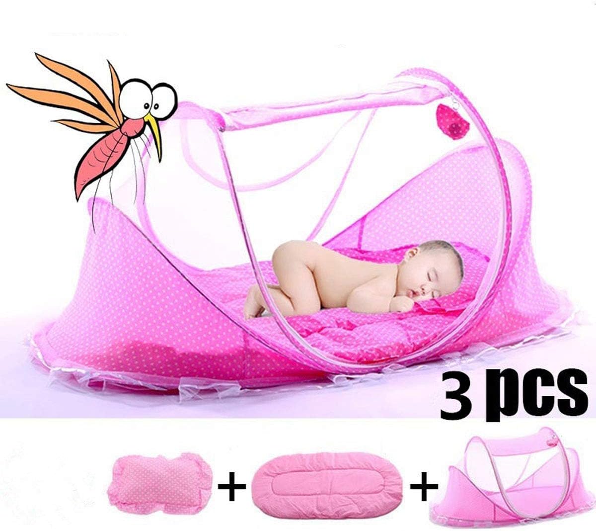 RAXSUN Baby Travel Bed Portable Baby Travel Tent Baby Mosquito Net Portable Baby (Pink)