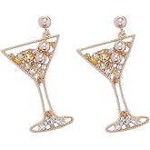 COLORFULBLING Handmade Champagne Martini Wine Glass Dangle Earrings Shiny Rhinestones Crystal Pearl Beaded Drop Earrings Charming Cocktail Glass Lovely Pencil Rugby Earrings for Women Jewelry Gift(Champagne cup)