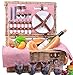 SatisInside Upgrade Insulated Luxury 28Pcs Kit Wicker Picnic Basket Set for 4 People - Red Gingham