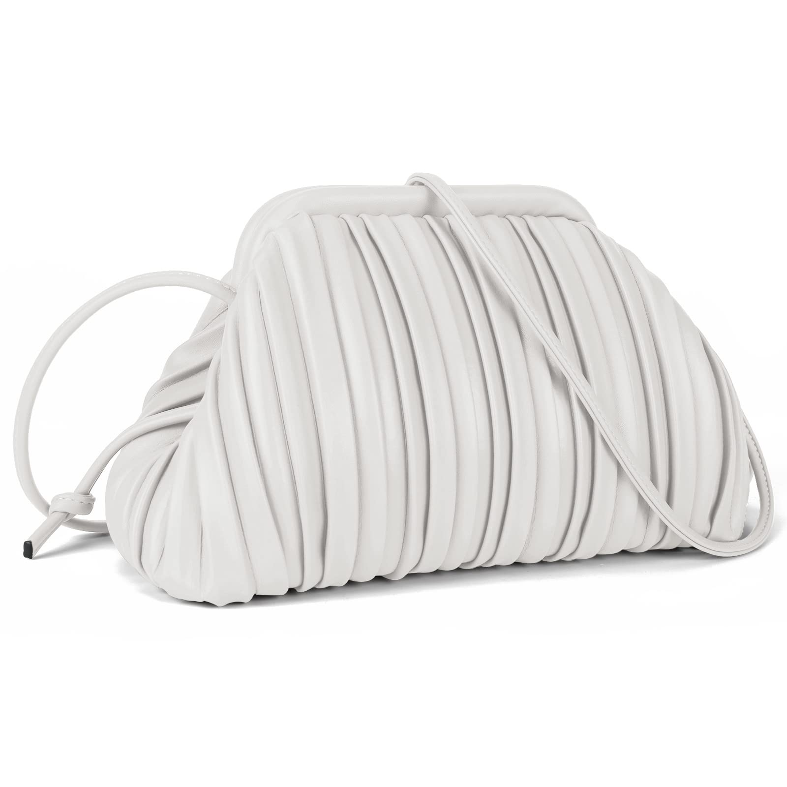 Photo 1 of GLITZALL Clutch Purse and Dumpling Bag for Women,Designer Cloud Handbag and Ruched Bag with Detachable Shoulder Strap,Soft PU Leather (White)